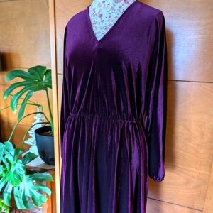 London Times Violet Velvet Long Sleeved Dress - Size L